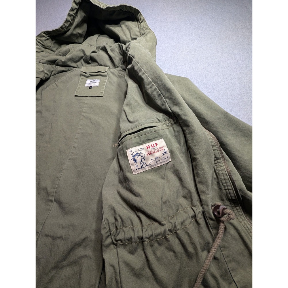 HUF x Peanuts Snoopy Fishtail Parka Jacket Olive Green Mens Large - Picture 9 of 16